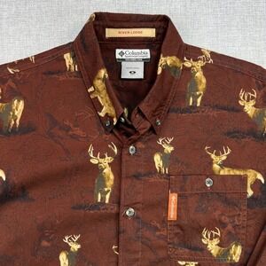 Columbia River Lodge Button Down Shirt Mens Medium Deer Hunting Outdoors Brown